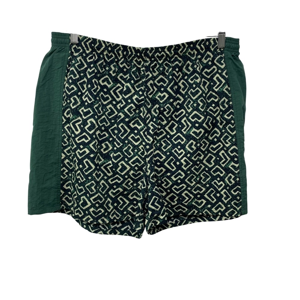 Vintage 90s Champion Men 2XLT Green Aztec Geometric Nylon Swim Trunks Beach Dad